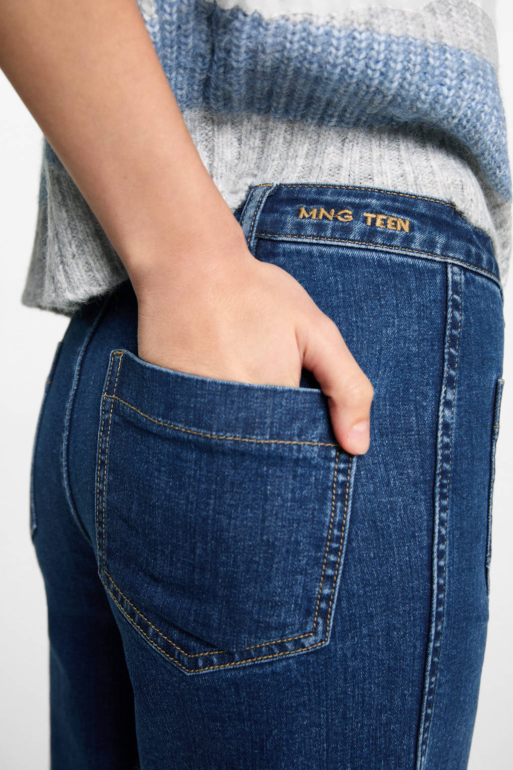 MANGO TEEN wide leg regular waist jeans dark blue denim