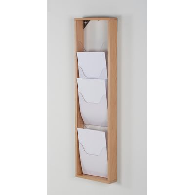 Promocome - Présentoir de journaux mural - 1 x 5 compartiments A4 - bois naturel