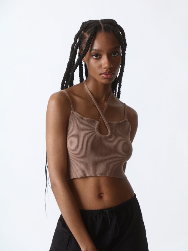 Top cropped canelado - Marrom