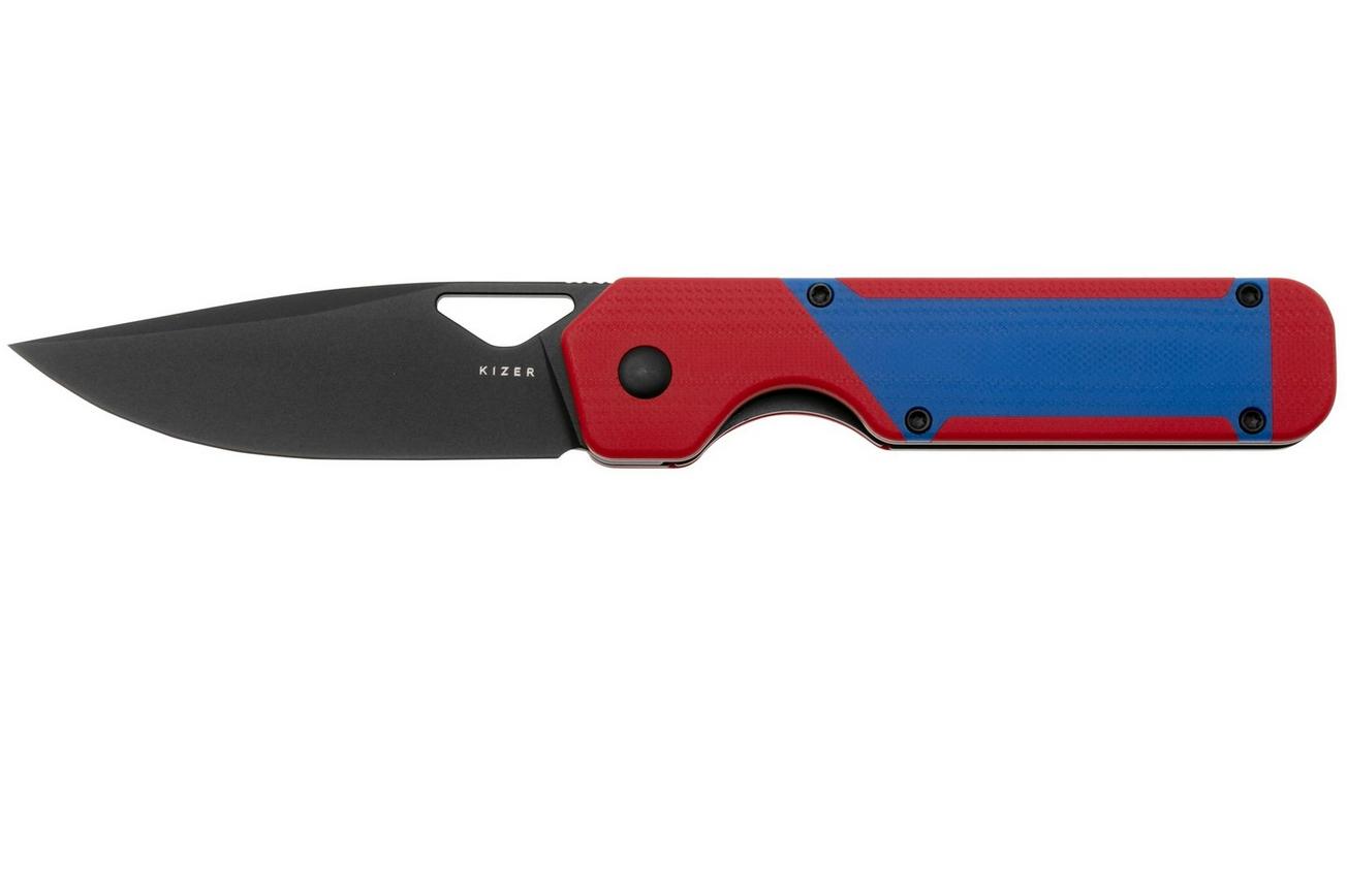 Kizer Vanguard Militaw V3634A2 Liner Lock, Black Nitro-V, Red G10, Blue G10 Inlay, zakmes, Jonathan Styles design