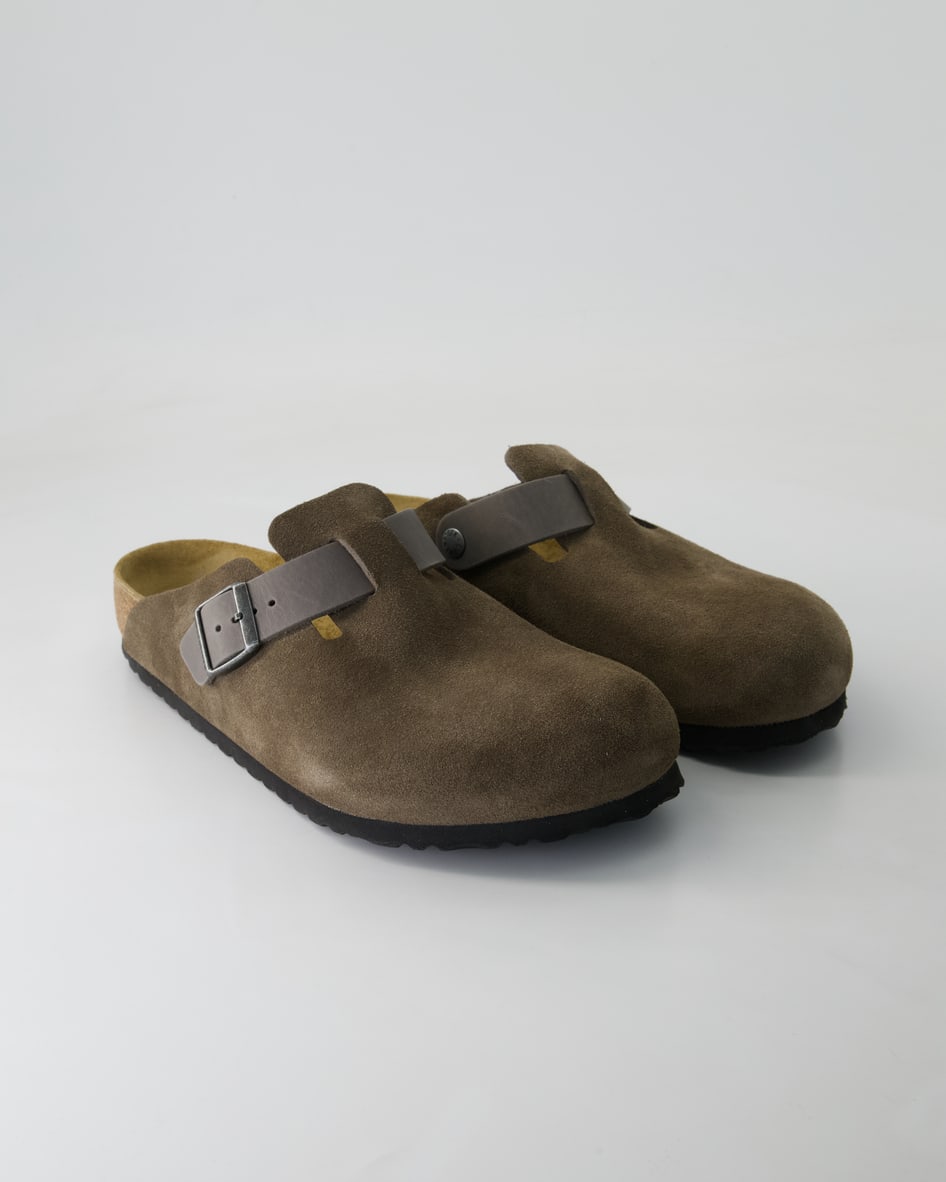 Birkenstock Boston Pantoletten in Grau