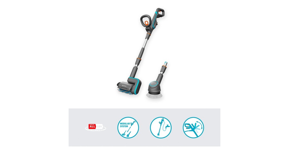 GARDENAAquaBrush Universal accu-multireiniger 04/18V P4A Solo vloerreiniger  (Grijs/turquoise, 14842-55, POWER FOR ALL ALLIANCE, accu en lader niet inbegrepen)