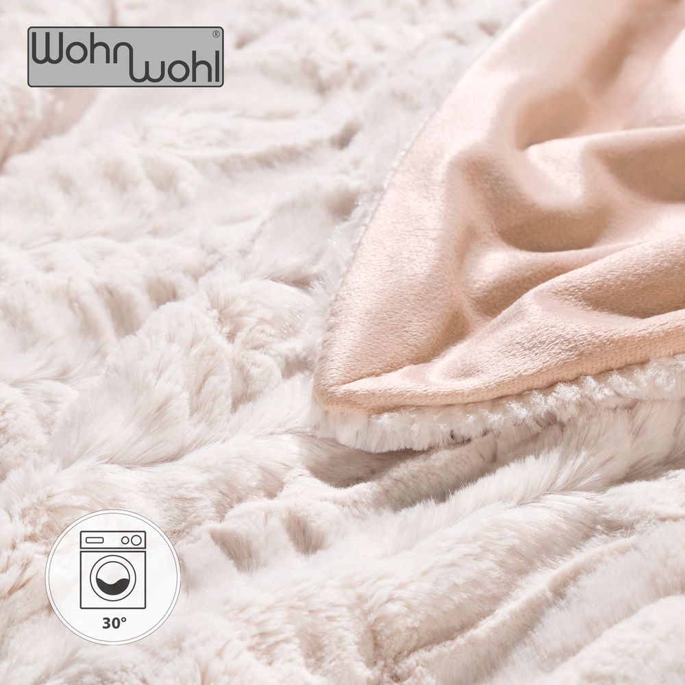 WOHNWOHL® Flauschige Kuscheldecke in Nerzfelloptik • Felloptik Wohndecke • Kunstfell Decke als Sofaüberwurf •Pelzimitatdecke • Sofadecke, Tagesdecke oder Wohnzimmerdecke • Kunstfelldecke für Bett und Sofa