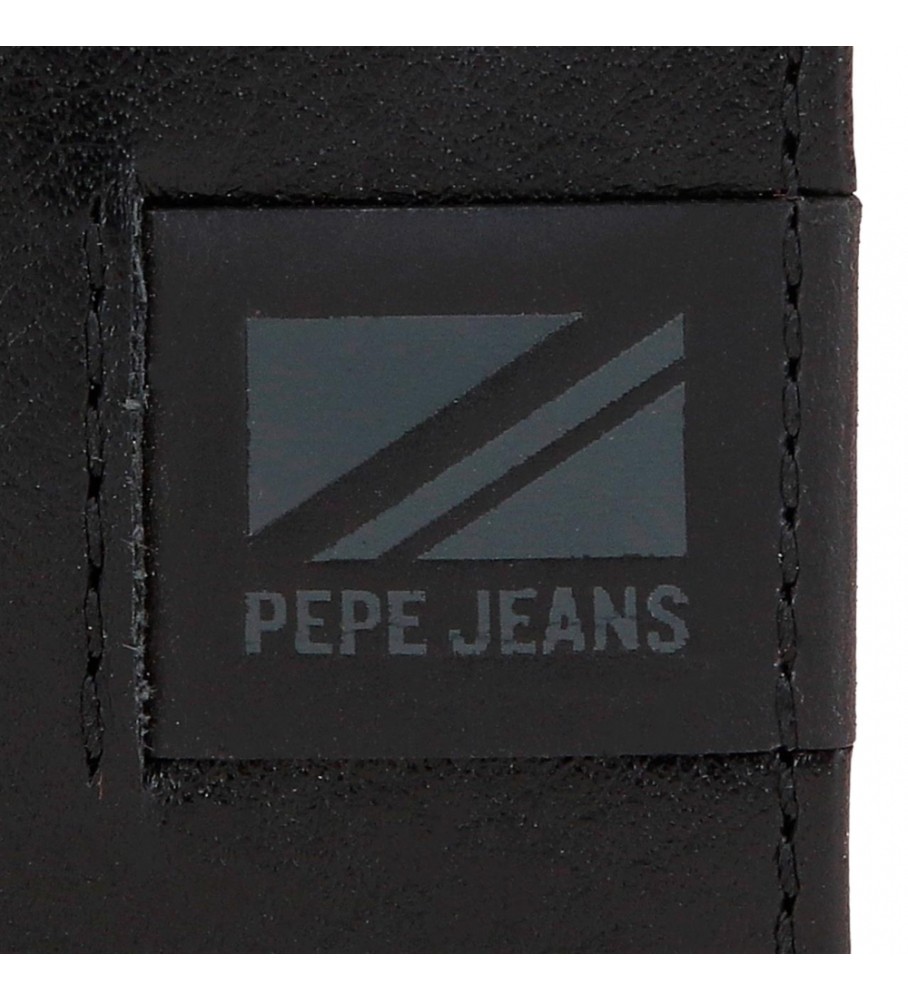 Carteira vertical de couro preta Pepe Jeans Topper