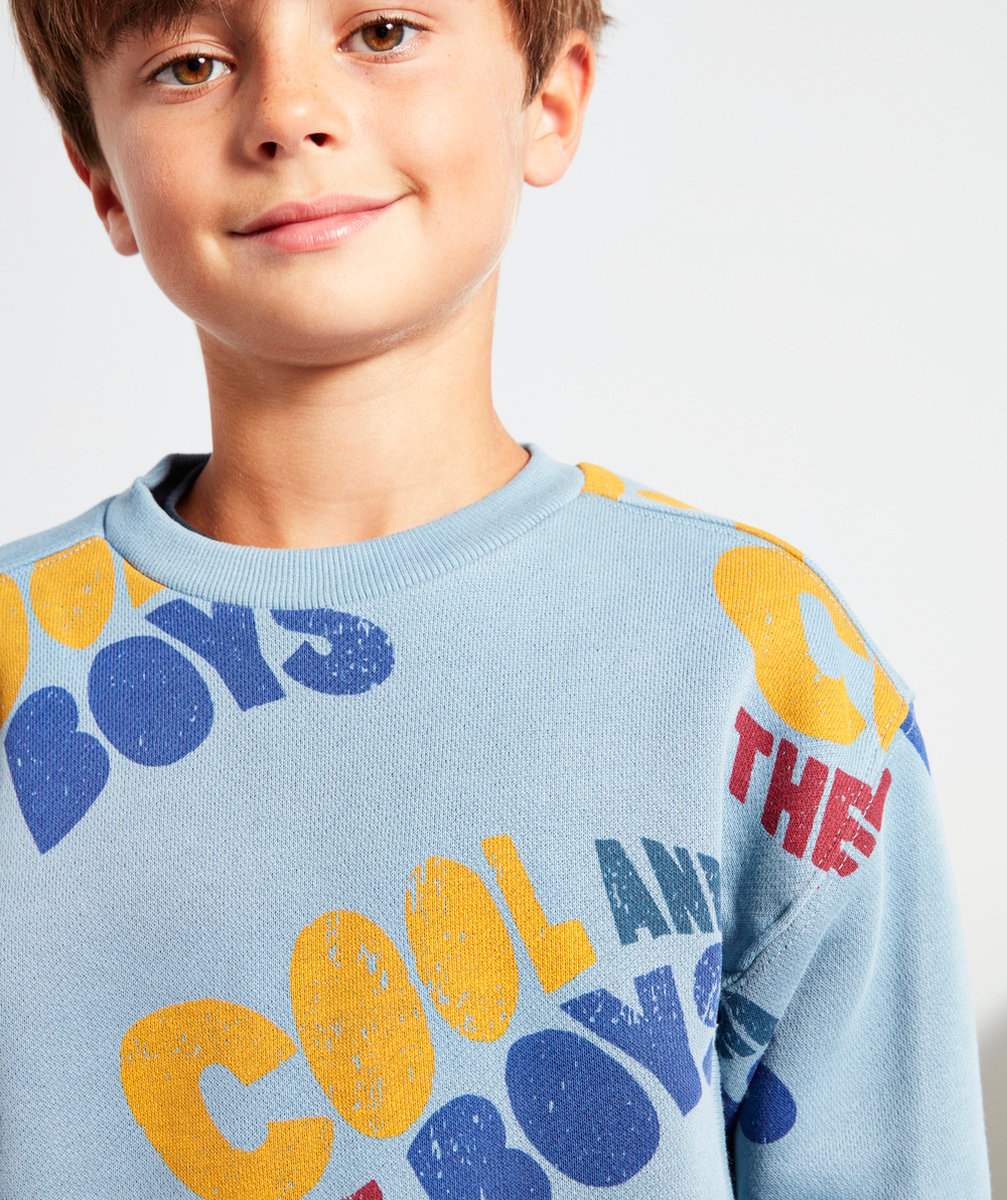 SWEAT GARÇON EN FIBRES RECYCLÉES BLEU ET MESSAGE COOL COLORÉ