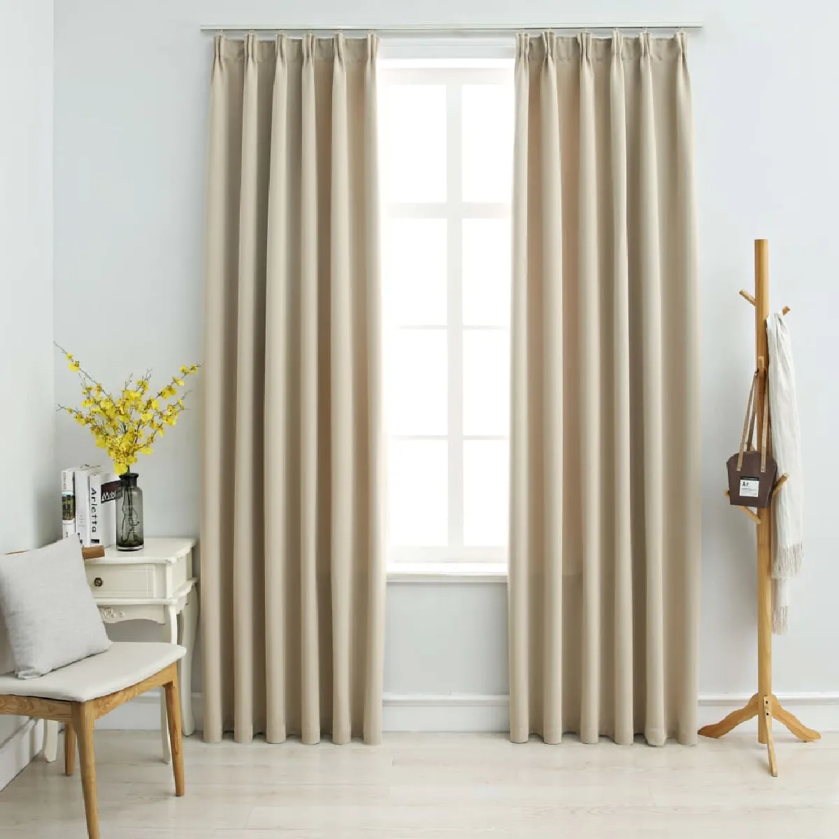 vidaXL Rideaux occultants Beige avec crochets 2 pcs 140x175 cm