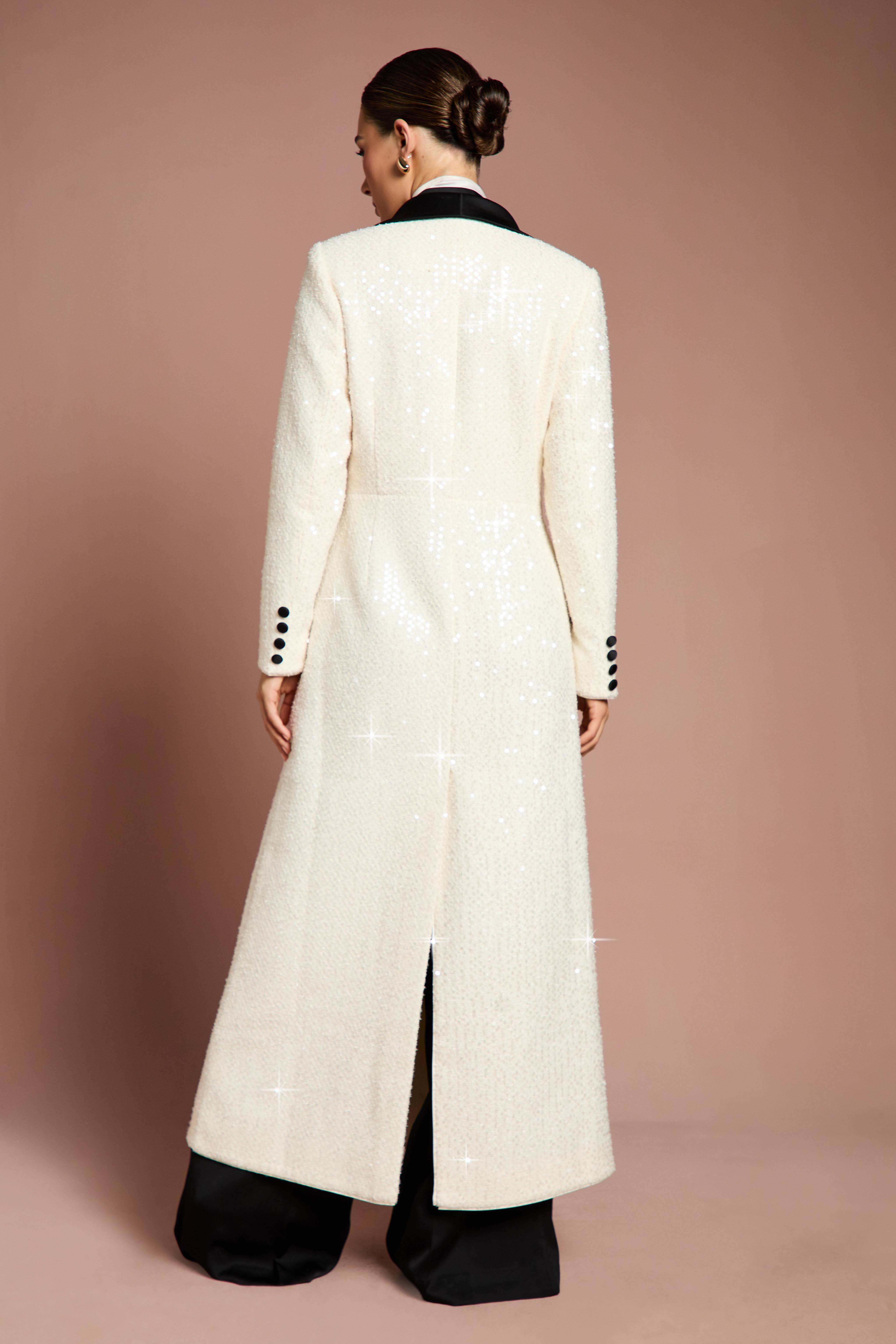 Coast Manteau Maxi en Tweed à Sequins Croisé Lisa Tan