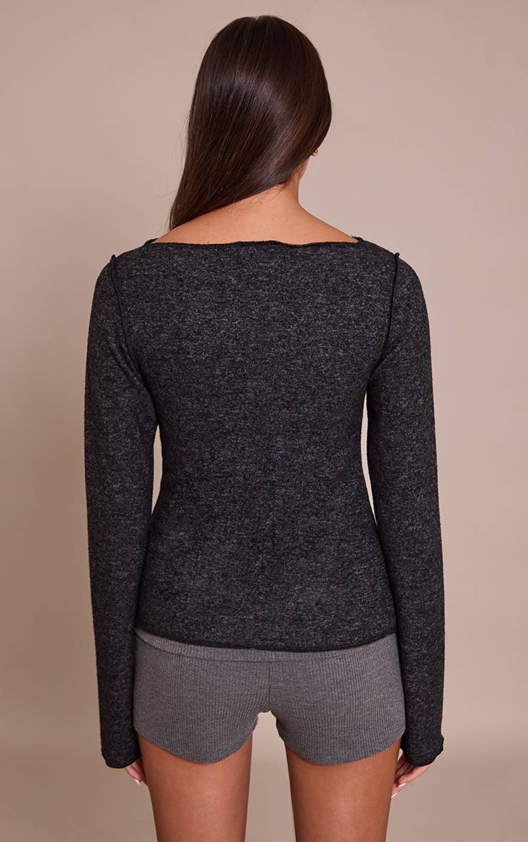 Charcoal Grey Haut En Maille Douce Sable À Encolure Droite Et Manches Longues