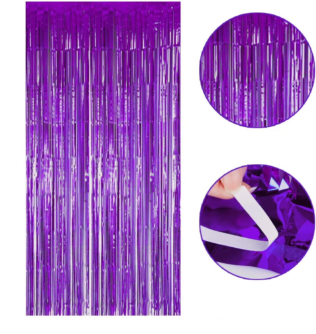 (245x92cm) Party Deko Metallic Lametta Vorhang Glänzender Fransen Vorhang Foto Hintergrund - Lila
