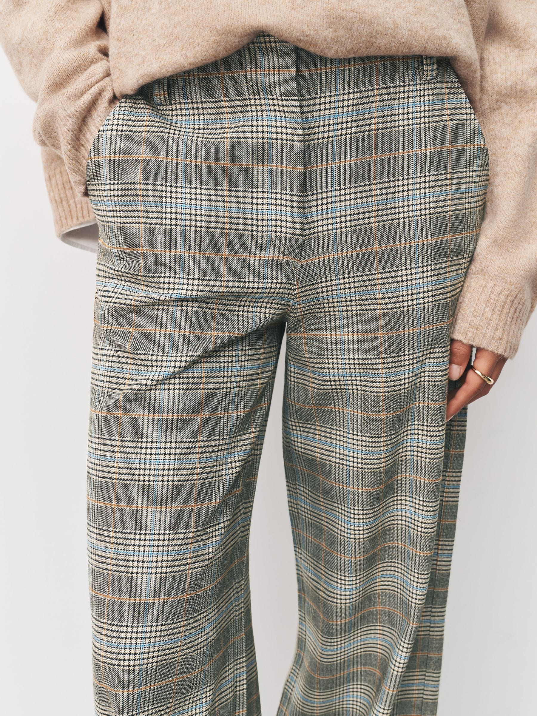 Neutraal geruit - Modieuze broek met wijde pijpen