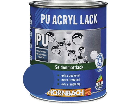 HORNBACH Kleurverf PU Acrylverf zijdeglans RAL 5010 gentiaanblauw 750 ml