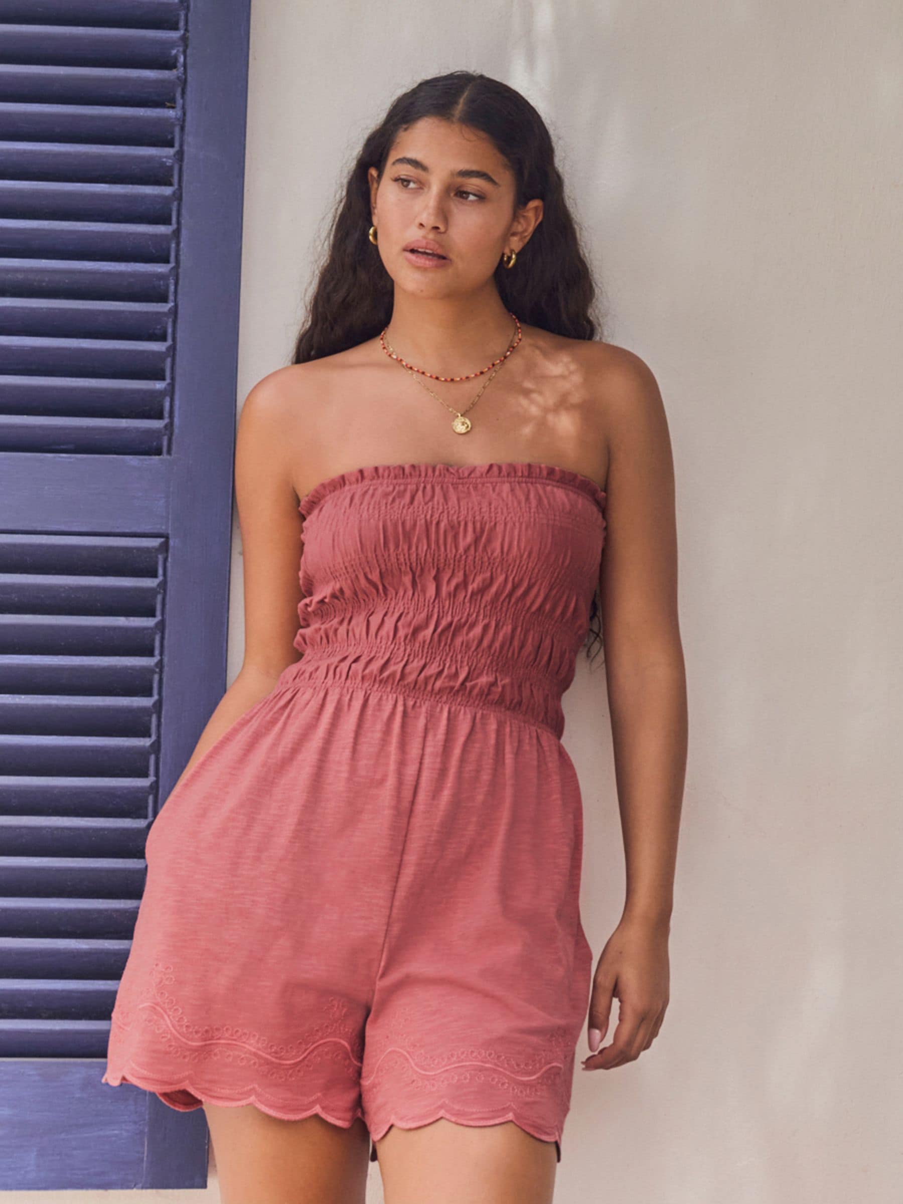 Roze - Bandeau playsuit met plooien