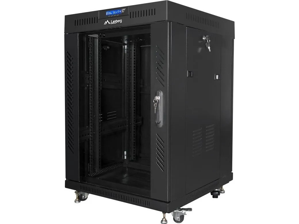 Lanberg - Rack kabinet - med display, 2 køleblæsere - sort, RAL 9004 - 15U - 19