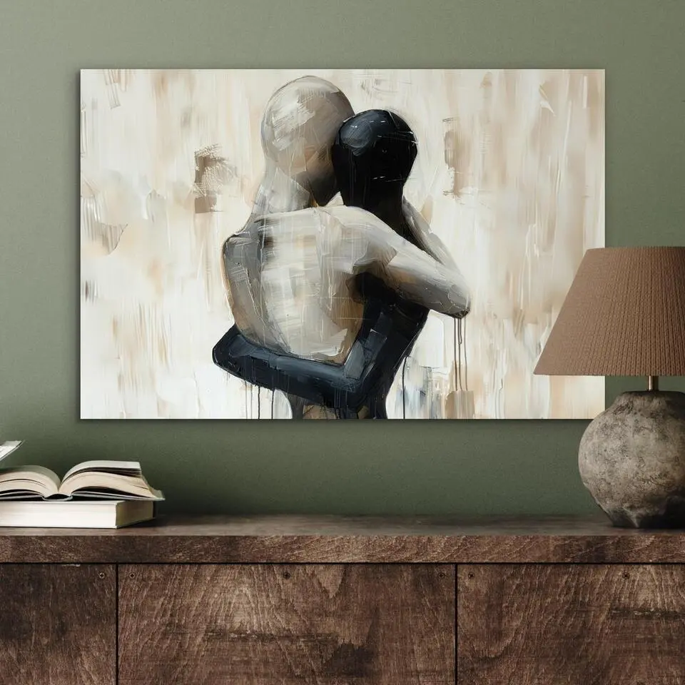 MuchoWow Aluminium Schilderij 60x40cm Abstract Liefde Zwart wit