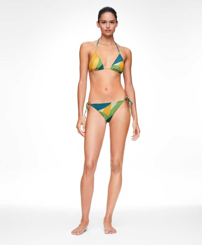 Top de biquíni triangular com jacquard brilhante