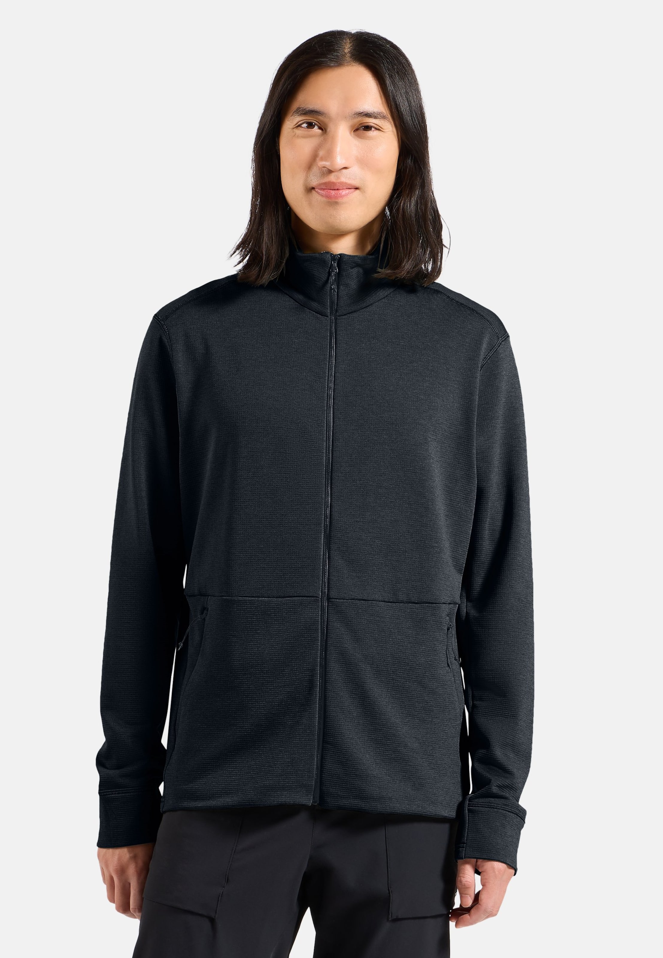 Essentials Multisport Mid Layer aus Grid-Fleece mit Reissverschluss in black melange