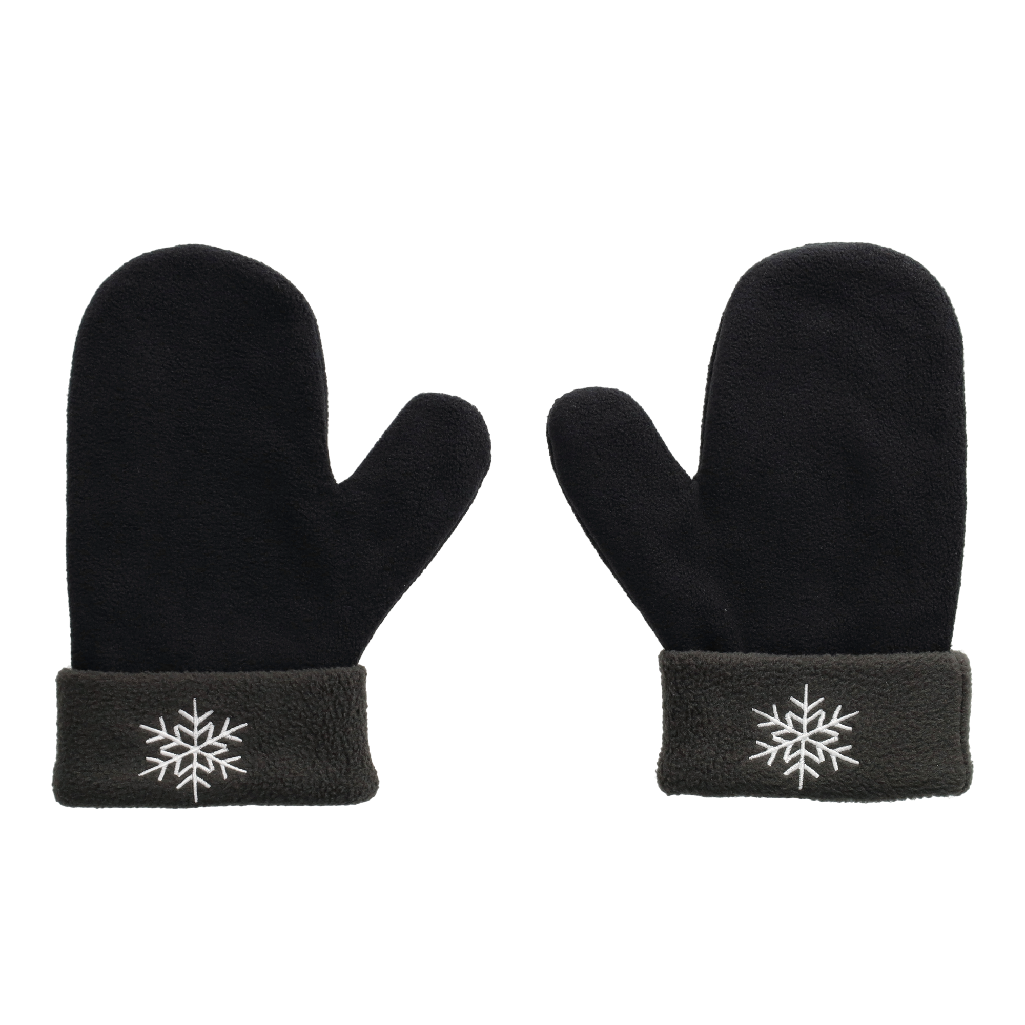 (3-tlg. Set) Kuschlige Fleece Love Winter Handschuhe Fäustlinge für Verliebte / Liebespaar (One Size) - Schwarz / Grau