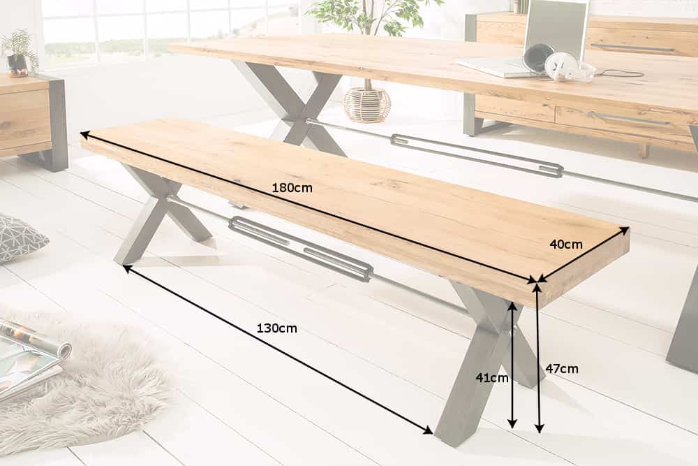 Massive Sitzbank THOR 180cm Wild Eiche geölt im Industrial Design