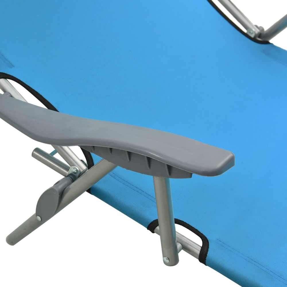 Transat chaise longue bain de soleil lit de jardin terrasse meuble d'extérieur 188 cm avec auvent acier bleu