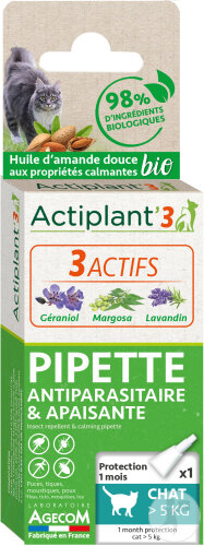 Actiplant’3 Pipette Antiparasitaire Et Apaisante Bio Chat >5kg Pièce 1x1ml