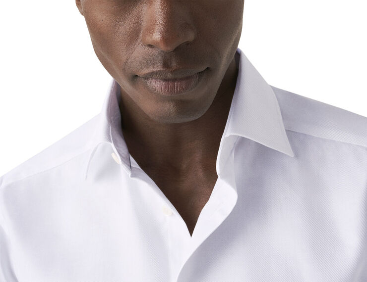 ETON Slim Fit White Textured Twill Shirt - French Cuff Hvid