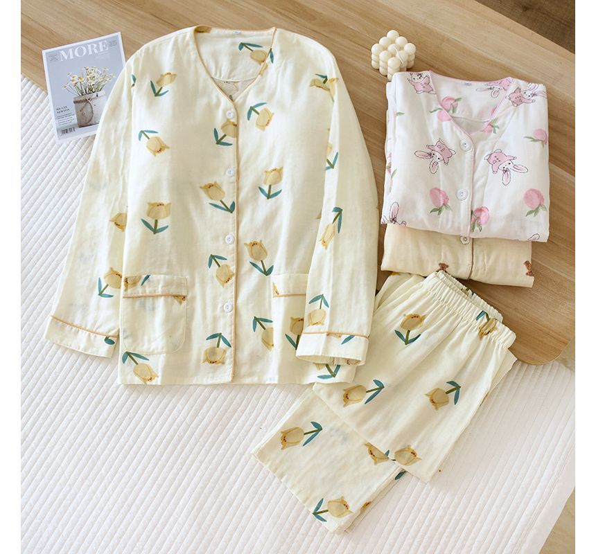 Somnus - Zwangerschapspyjamaset: top met lange mouwen en print + broek