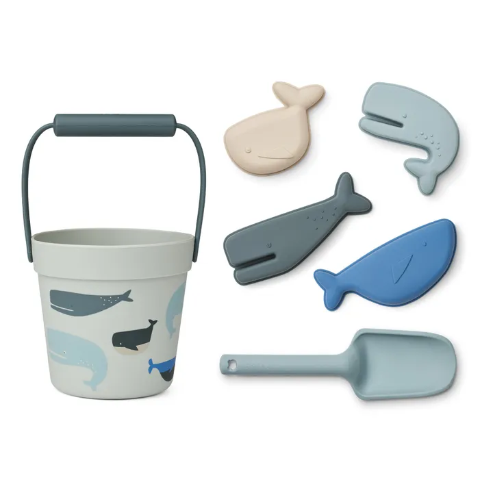 Liewood Seau de plage Dante et ses accessoires | Whales/Cloud blue
