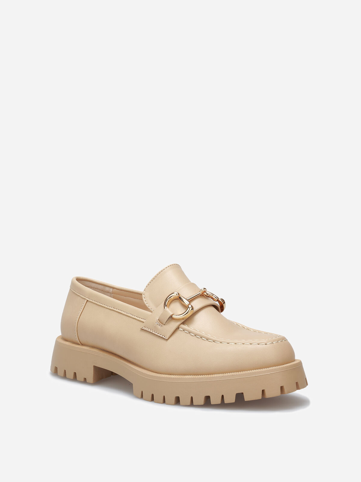 Mocassins à semelle crantée et mors doré- Beige