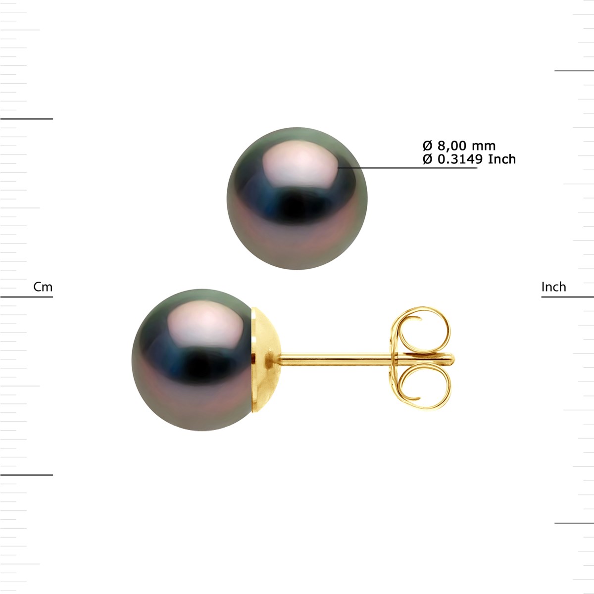 Boucles d'Oreilles Perles de Tahiti Rondes 8-9 mm Or Jaune 18 Carats