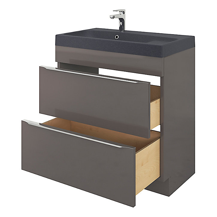 Meuble sous vasque à poser GoodHome Imandra gris 80 cm + Plan vasque noir GoodHome Mila 80 cm