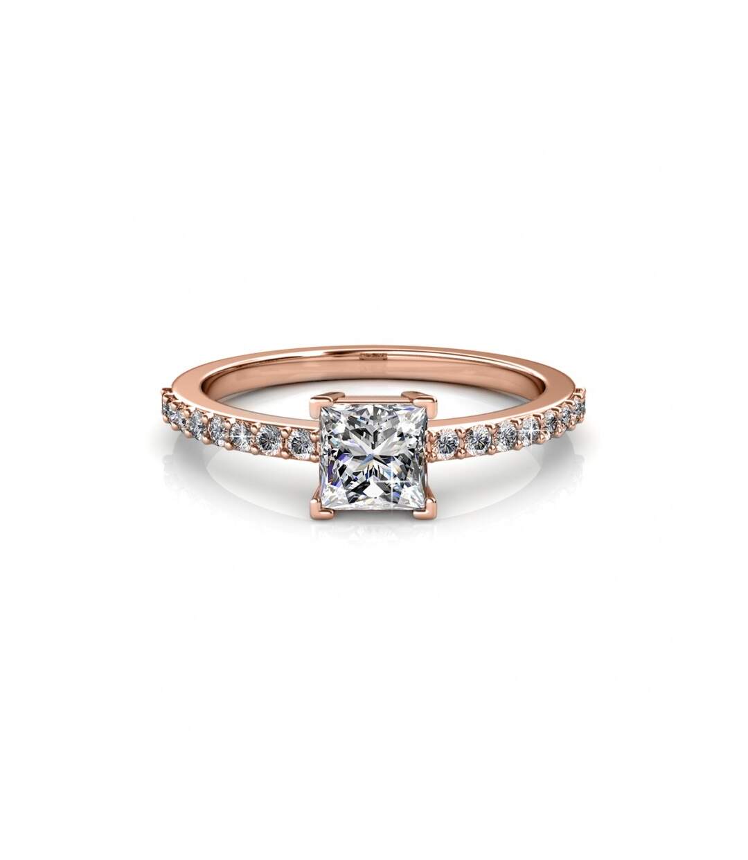 Bague Simple Square - Or Rosé et Cristal
