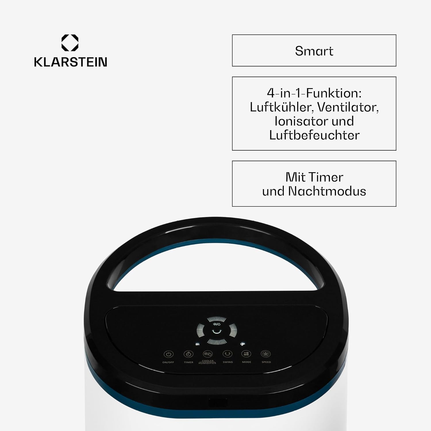 Klarstein Luftkühler mit Wasserkühlung, 4-in-1 Verdunstungskühler, Luftbefeuchter, Ventilator & Luftreiniger, Mobile Klimageräte, Luftkühler mit App-Steuerung & Nachtmodus, Leiser Air Cooler