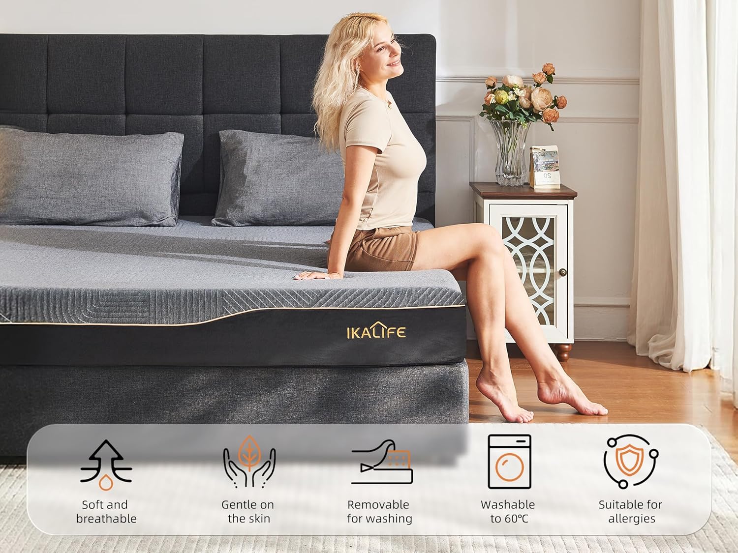 7-Zonen Matratze Kaltschaum Kaltschaummatratze 90 x 200 cm, Gel Memory Foam Mattress, H3 Mittelfest Super Weich, 20 cm Hoch, Oeko-TEX 100 Zertifiziert, Atmungsaktive Rollmatratze, Schwarz