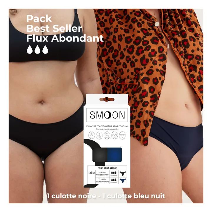 Smoon Pack Best Seller - 2 Culottes Menstruelles - Flux Abondant | Bleu marine - Noir
