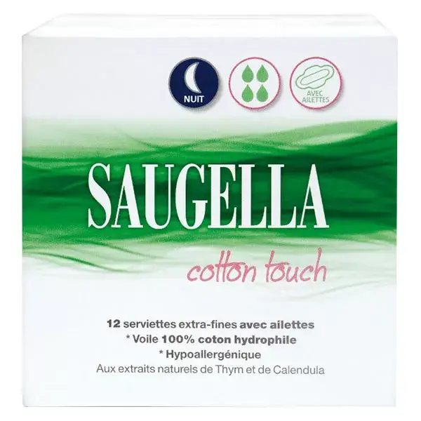 Absorvente Saugella Cotton Touch Extra Fino com Abas, Noturno, 12 Unidades