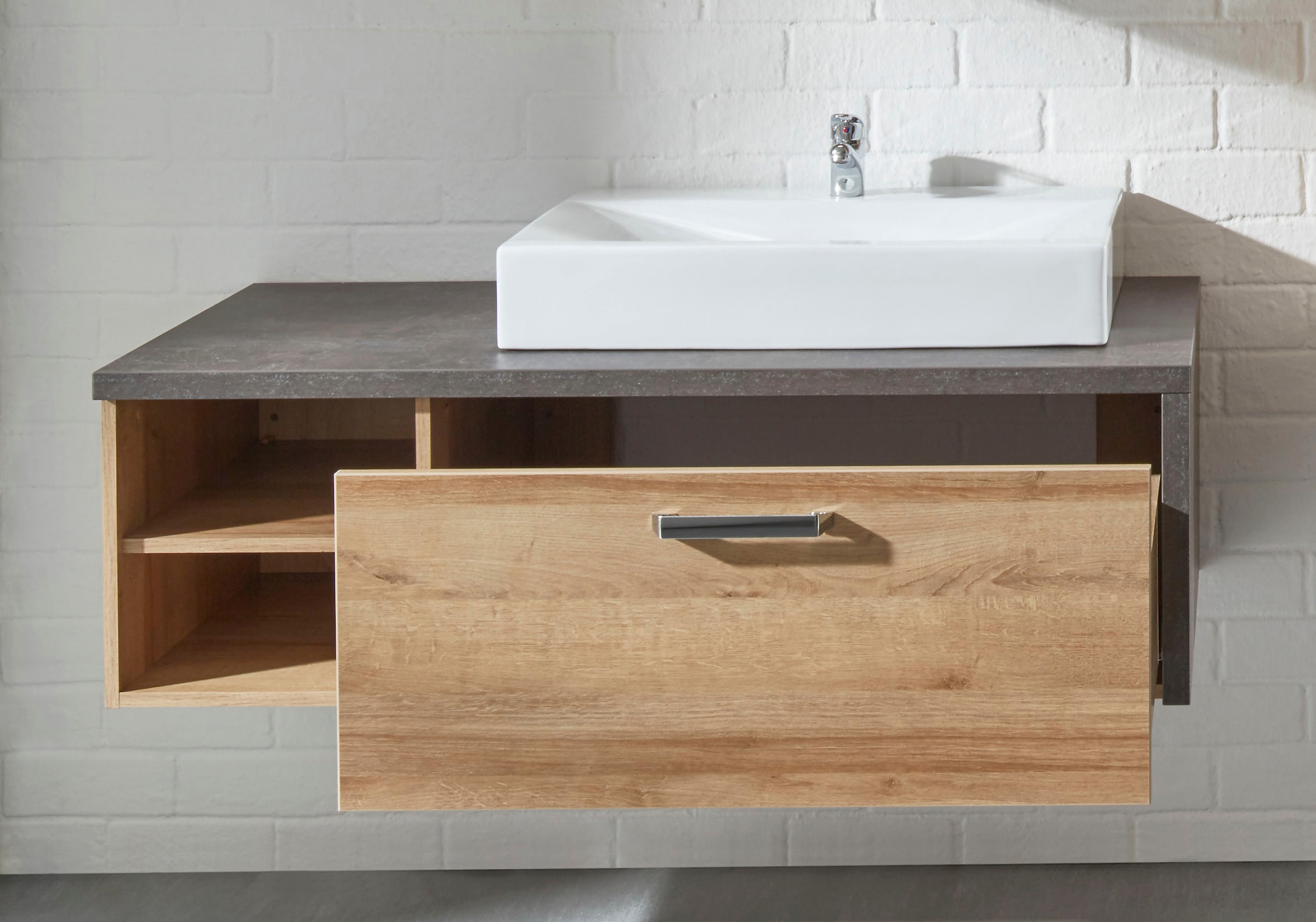 welltime Waschtisch »Bilbao« Waschtisch mit Metallgriff, 2 Fächern und Mineralgusswaschbecken