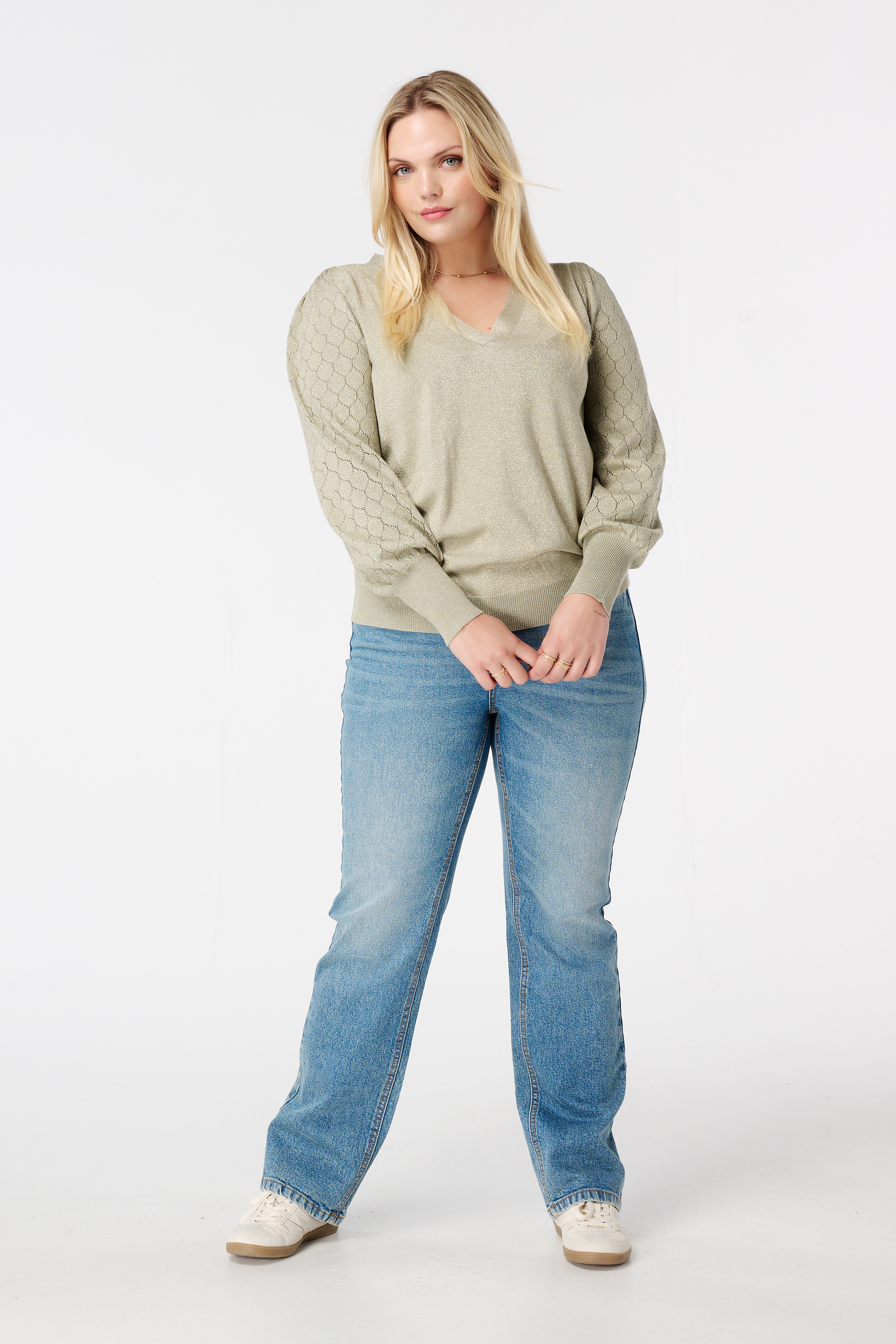 Trui met lurex en details op de mouwen Mint