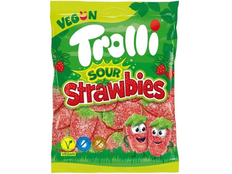 Trolli Kaubonbon Sour Strawbies 175 g Fruchtige Gummibonbons mit Erdbeeraroma