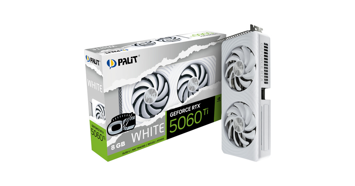 PalitGeForce RTX 5060 Ti OC WHITE 8GB grafische kaart  (Wit, DLSS 4, 3x DisplayPort, 1x HDMI 2.1)