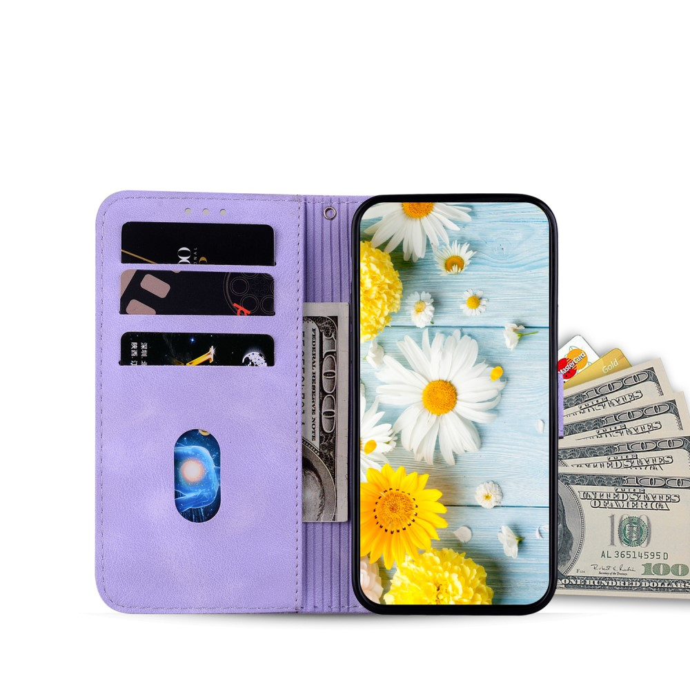Samsung Galaxy S25 Ultra Leder Tasche Wallet - Blumen Imprint - Lila