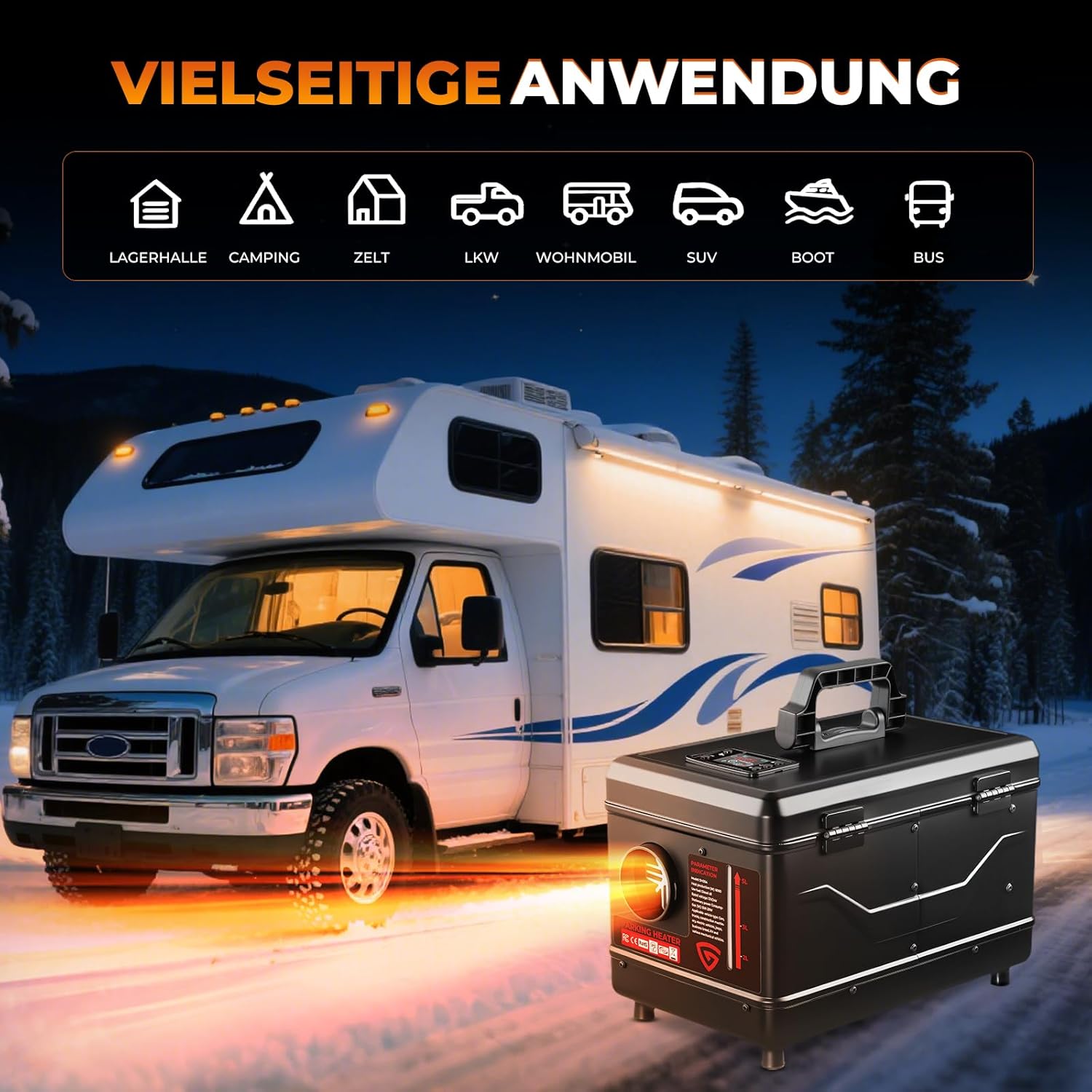 Dieselheizung 12V/24V 8 kW, All-in-One 5L Diesel Standheizung mit Bluetooth APP Fernbedienung und LCD Bildschirm, geeignet für Zuhause, Werkstatt, Garage, Wohnmobil, LKW, RV, Schwarz