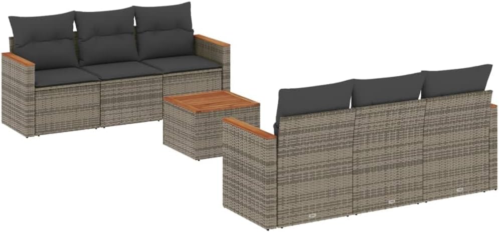 Gartenmöbel-Set 7-teilig mit grauen Kissen aus Polyrattan Terrassenmöbel Set für den Außenbereich geeignet für Hof und Terrasse