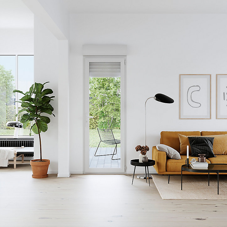 Porte fenêtre PVC 1 vantail tirant + volet roulant électrique GoodHome blanc - l.80 x h.205 cm, tirant droit