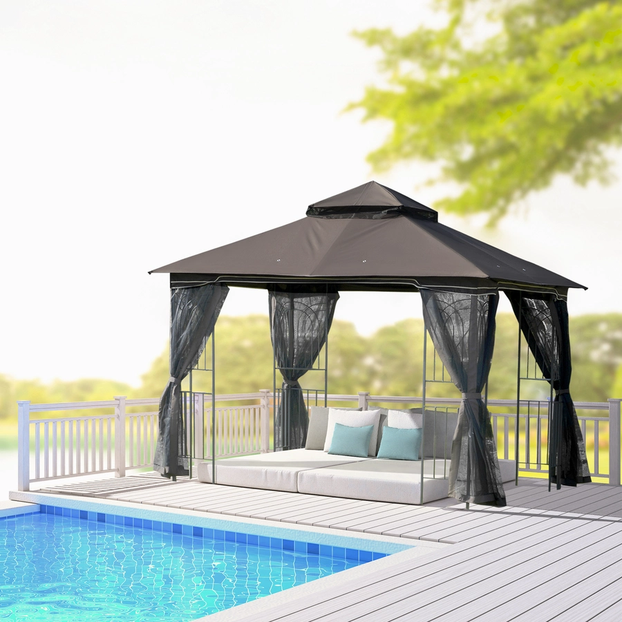 Outsunny Gartenpavillon mit Doppeldach kaffee