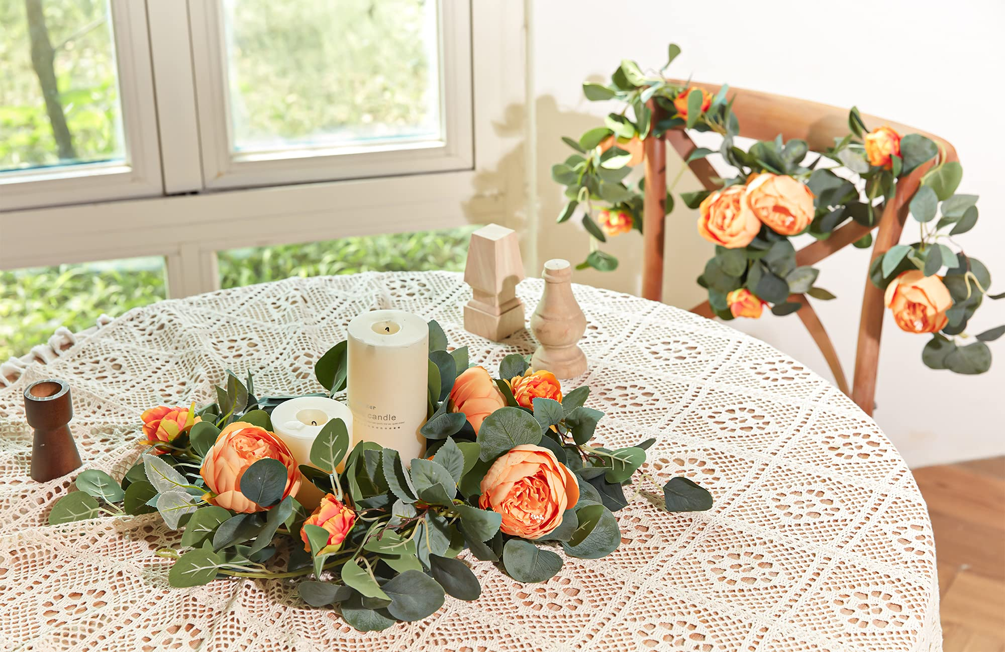 (150cm) Deko Kunstblumen Pfingstrosen Girlande Party Tisch Deko - Orange