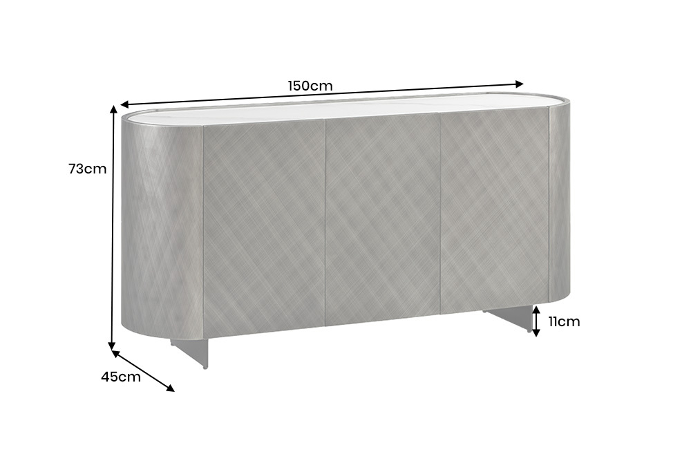 Design Sideboard REFLECTION 150cm weiß Keramik Marmor bronze 3D Effekt brushed Finish