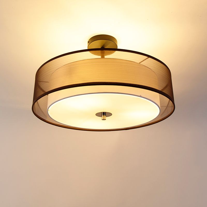 Moderne plafondlamp bruin met wit 50 cm 3-lichts - Drum Duo