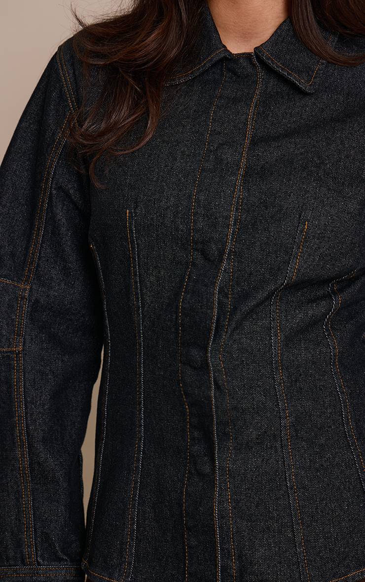 Raw Indigo Wash Chemise En Jean Cintrée À Manches Ballon