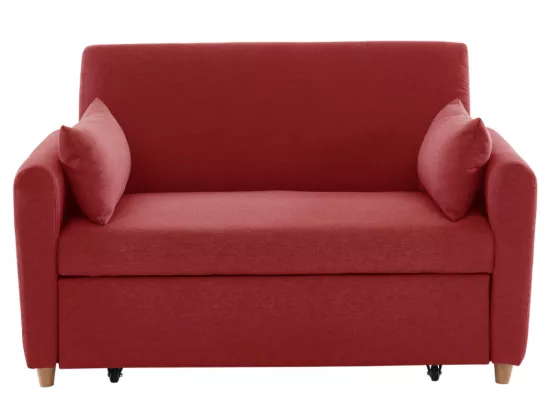 Canapé 2 places convertible en tissu rouge AYLA