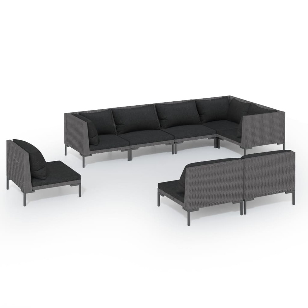 Salon de jardin meuble d'extérieur ensemble de mobilier 8 pièces avec coussins résine tressée gris foncé